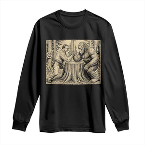 Theodore Roosevelt and Bigfoot Arm Wrestling Retro Long Sleeve Shirt TS11 Black Print Your Wear
