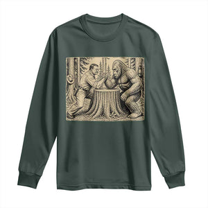 Theodore Roosevelt and Bigfoot Arm Wrestling Retro Long Sleeve Shirt TS11 Dark Forest Green Print Your Wear
