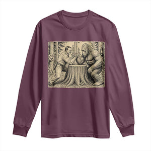 Theodore Roosevelt and Bigfoot Arm Wrestling Retro Long Sleeve Shirt TS11 Maroon Print Your Wear