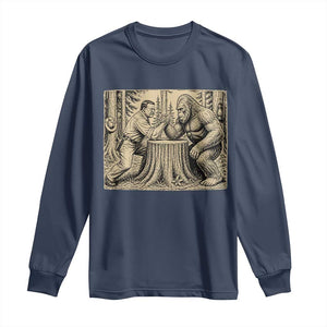 Theodore Roosevelt and Bigfoot Arm Wrestling Retro Long Sleeve Shirt TS11 Navy Print Your Wear