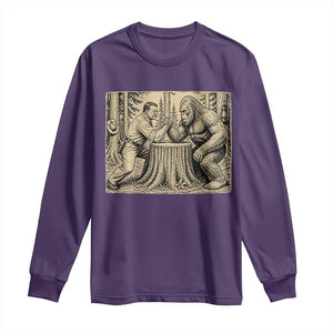 Theodore Roosevelt and Bigfoot Arm Wrestling Retro Long Sleeve Shirt TS11 Purple Print Your Wear