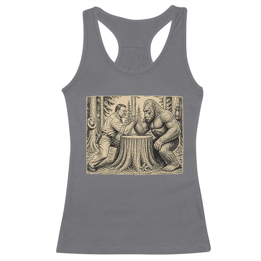 Theodore Roosevelt and Bigfoot Arm Wrestling Retro Racerback Tank Top TS11 Charcoal Print Your Wear