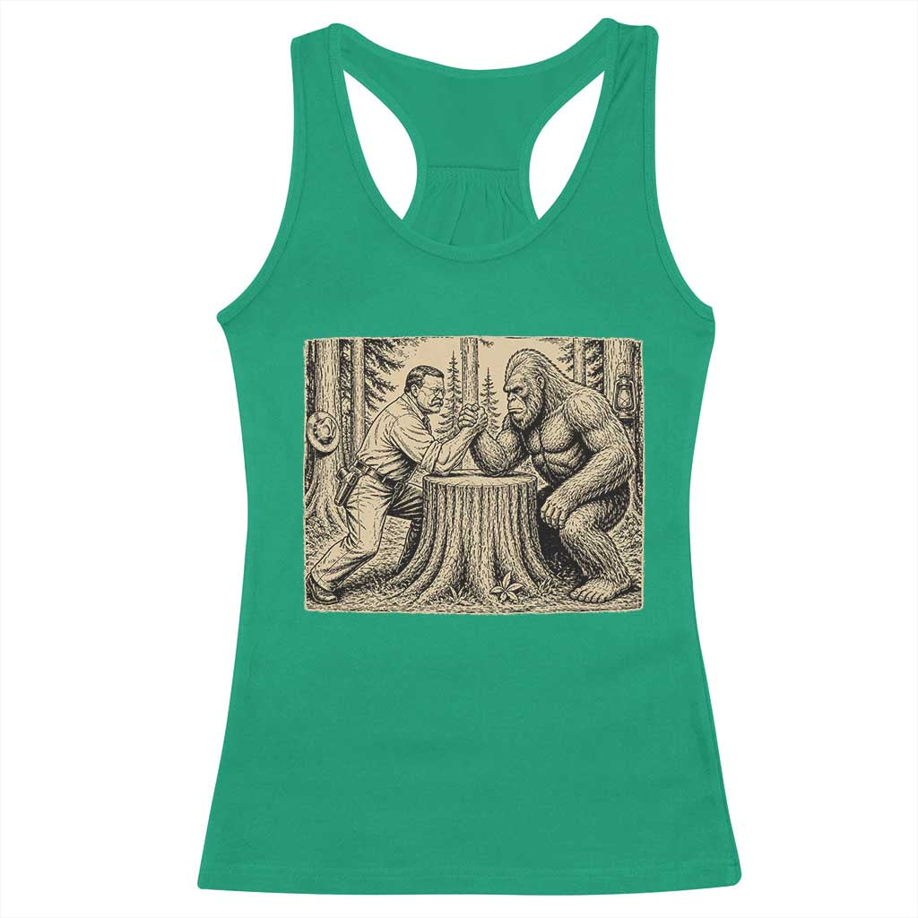 Theodore Roosevelt and Bigfoot Arm Wrestling Retro Racerback Tank Top TS11 Irish Green Print Your Wear