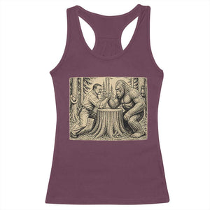Theodore Roosevelt and Bigfoot Arm Wrestling Retro Racerback Tank Top TS11 Maroon Print Your Wear