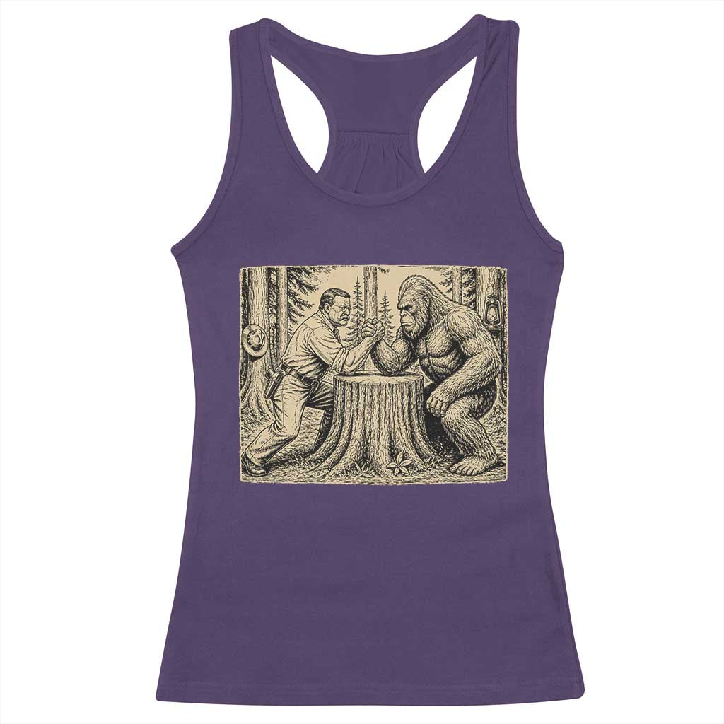 Theodore Roosevelt and Bigfoot Arm Wrestling Retro Racerback Tank Top TS11 Purple Print Your Wear