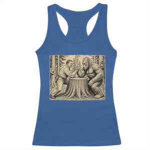 Theodore Roosevelt and Bigfoot Arm Wrestling Retro Racerback Tank Top TS11 Royal Blue Print Your Wear
