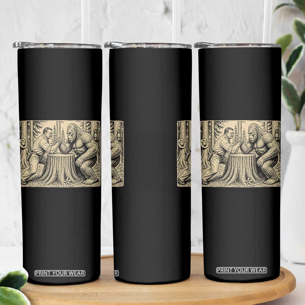 Theodore Roosevelt and Bigfoot Arm Wrestling Retro Skinny Tumbler TS11 Print Your Wear