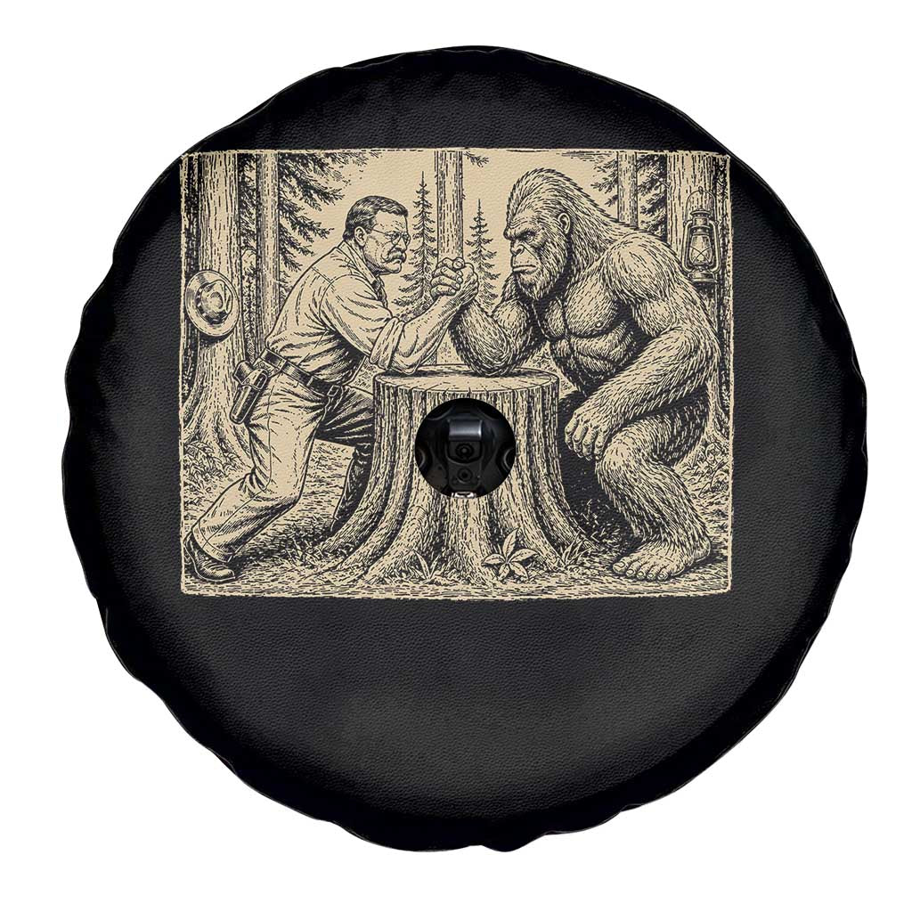 Theodore Roosevelt and Bigfoot Arm Wrestling Retro Spare Tire Cover TS11 Print Your Wear