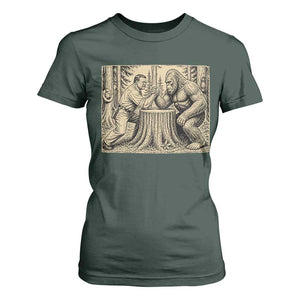 Theodore Roosevelt and Bigfoot Arm Wrestling Retro T Shirt For Women TS11 Dark Forest Green Print Your Wear