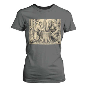 Theodore Roosevelt and Bigfoot Arm Wrestling Retro T Shirt For Women TS11 Dark Heather Print Your Wear