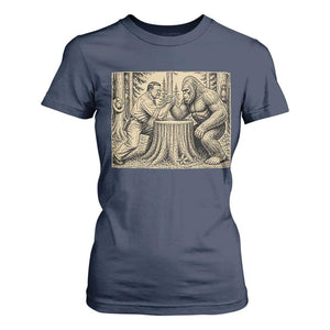 Theodore Roosevelt and Bigfoot Arm Wrestling Retro T Shirt For Women TS11 Navy Print Your Wear