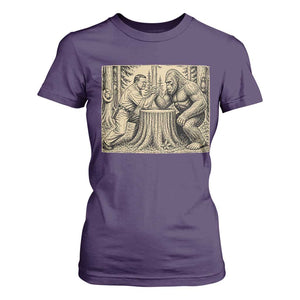 Theodore Roosevelt and Bigfoot Arm Wrestling Retro T Shirt For Women TS11 Purple Print Your Wear
