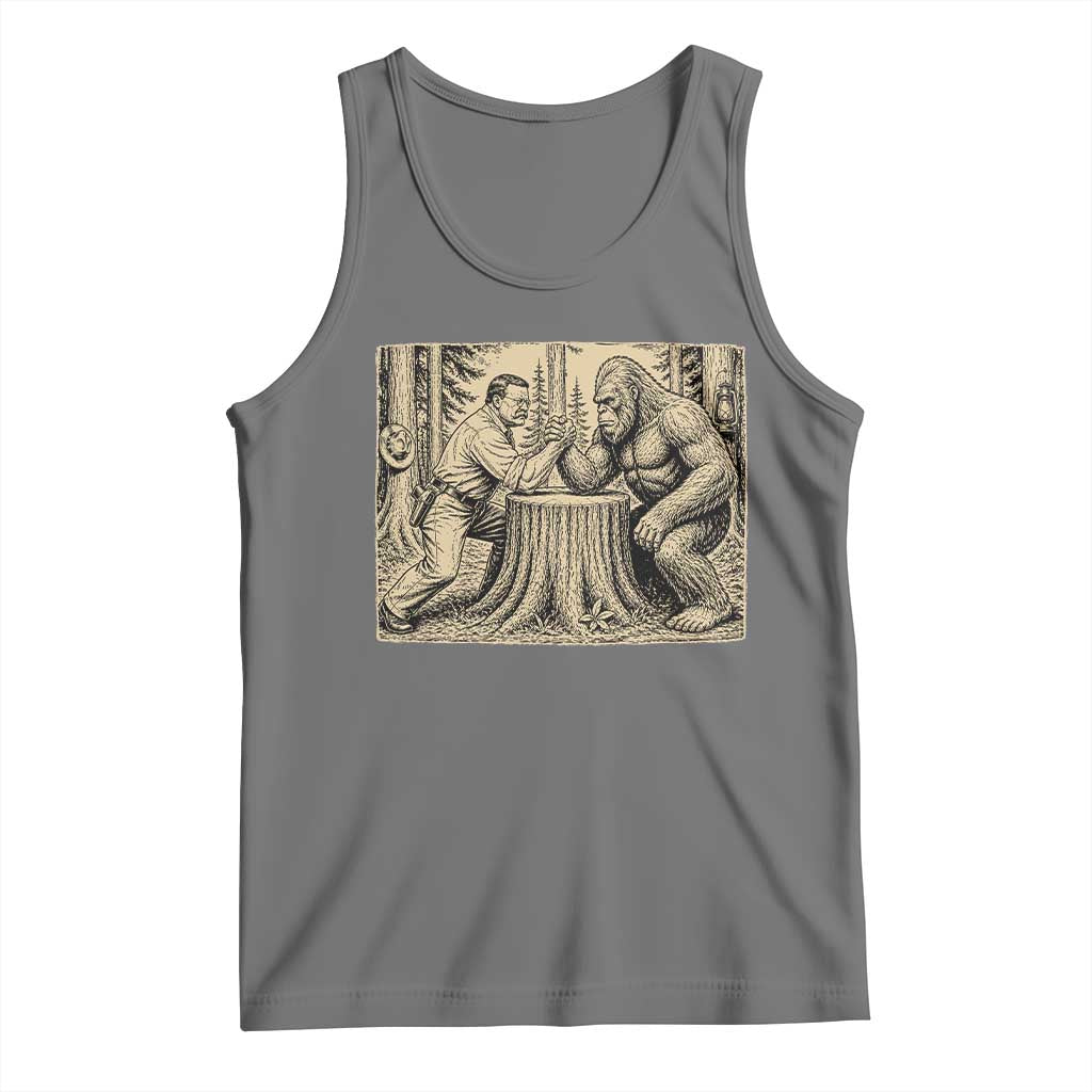 Theodore Roosevelt and Bigfoot Arm Wrestling Retro Tank Top TS11 Black Heather Print Your Wear