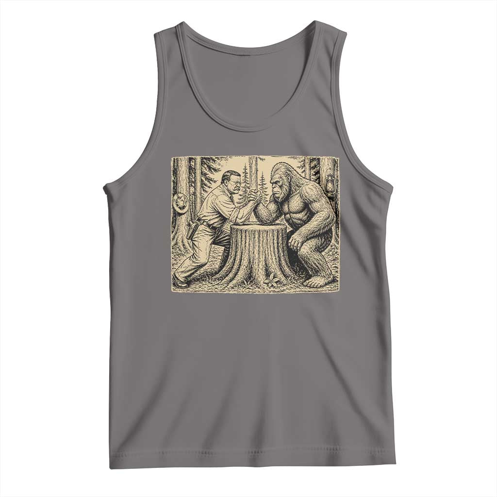 Theodore Roosevelt and Bigfoot Arm Wrestling Retro Tank Top TS11 Deep Heather Print Your Wear