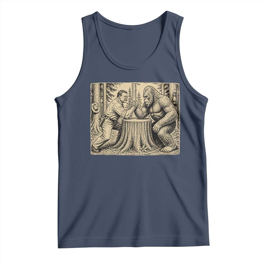Theodore Roosevelt and Bigfoot Arm Wrestling Retro Tank Top TS11 Navy Print Your Wear