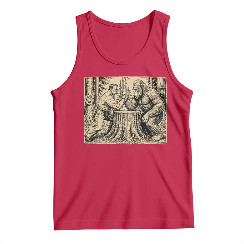Theodore Roosevelt and Bigfoot Arm Wrestling Retro Tank Top TS11 Red Print Your Wear