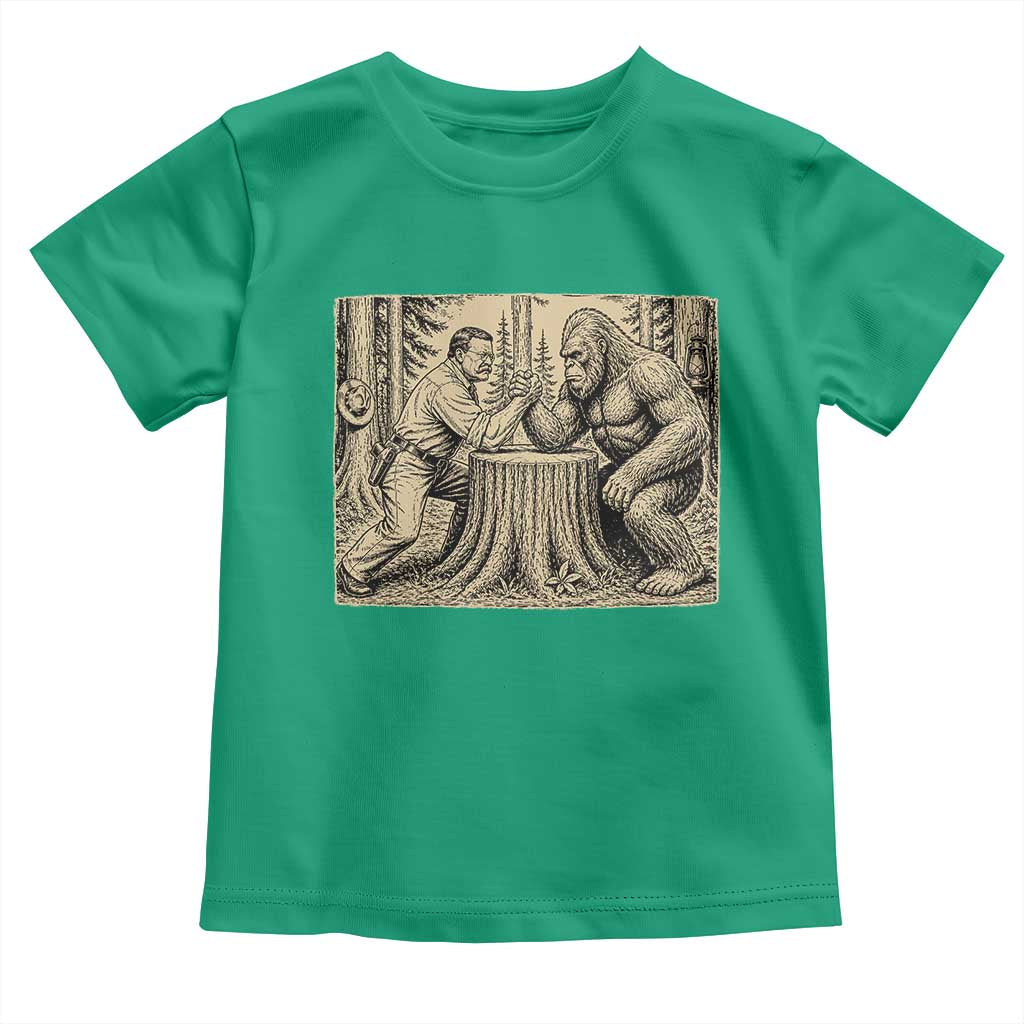 Theodore Roosevelt and Bigfoot Arm Wrestling Retro Toddler T Shirt TS11 Irish Green Print Your Wear