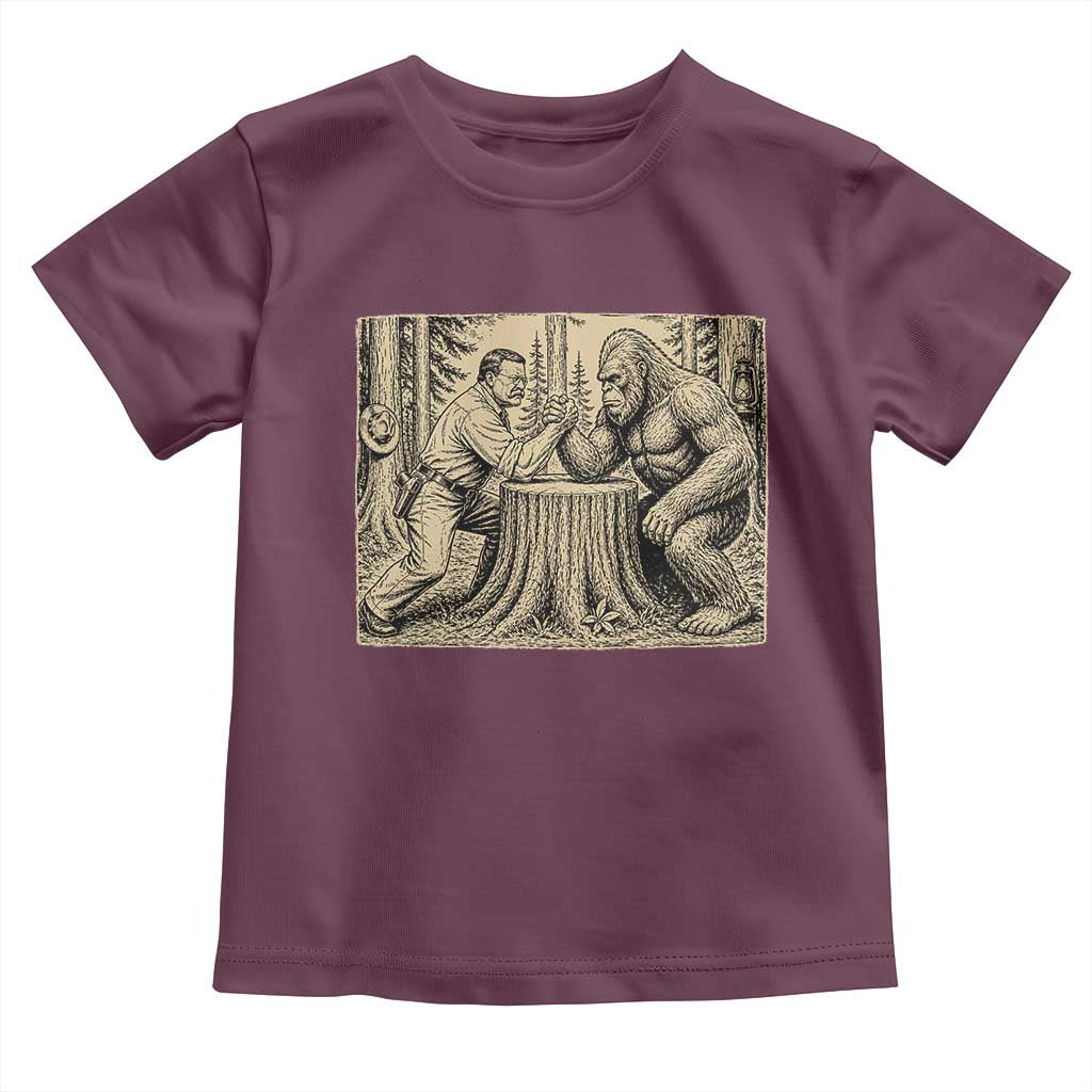 Theodore Roosevelt and Bigfoot Arm Wrestling Retro Toddler T Shirt TS11 Maroon Print Your Wear