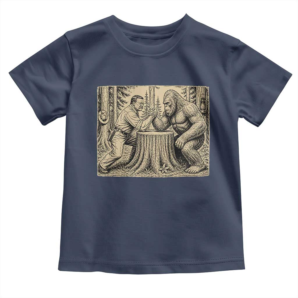 Theodore Roosevelt and Bigfoot Arm Wrestling Retro Toddler T Shirt TS11 Navy Print Your Wear