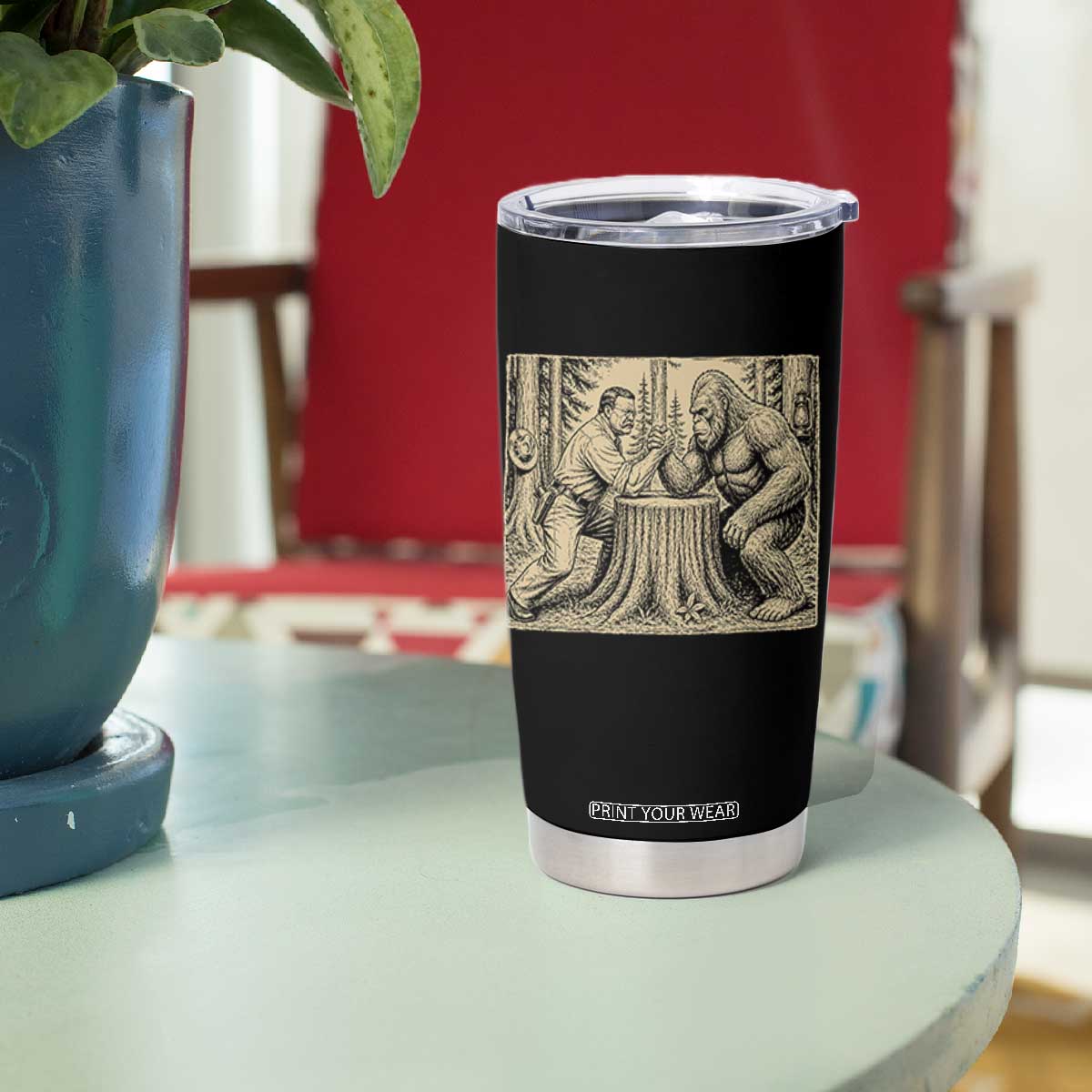 Theodore Roosevelt and Bigfoot Arm Wrestling Retro Tumbler Cup TS11 Print Your Wear