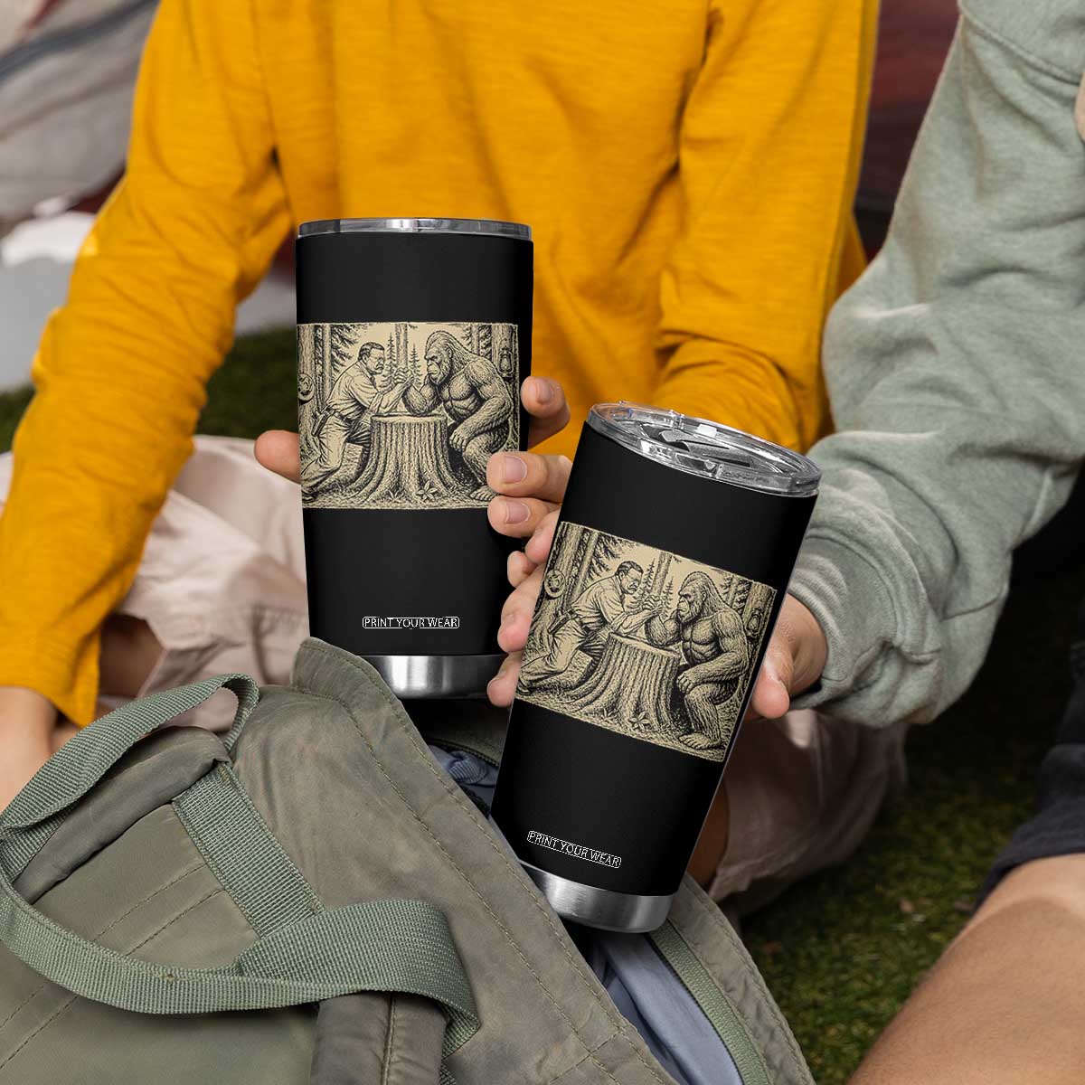 Theodore Roosevelt and Bigfoot Arm Wrestling Retro Tumbler Cup TS11 Print Your Wear