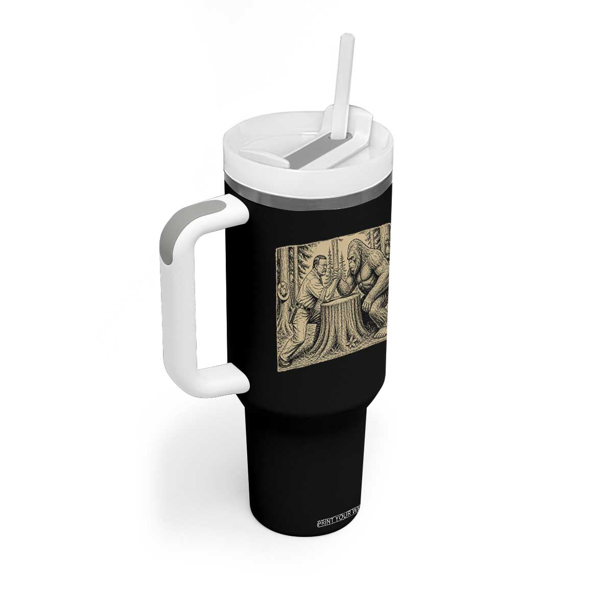 Theodore Roosevelt and Bigfoot Arm Wrestling Retro Tumbler With Handle TS11 Print Your Wear