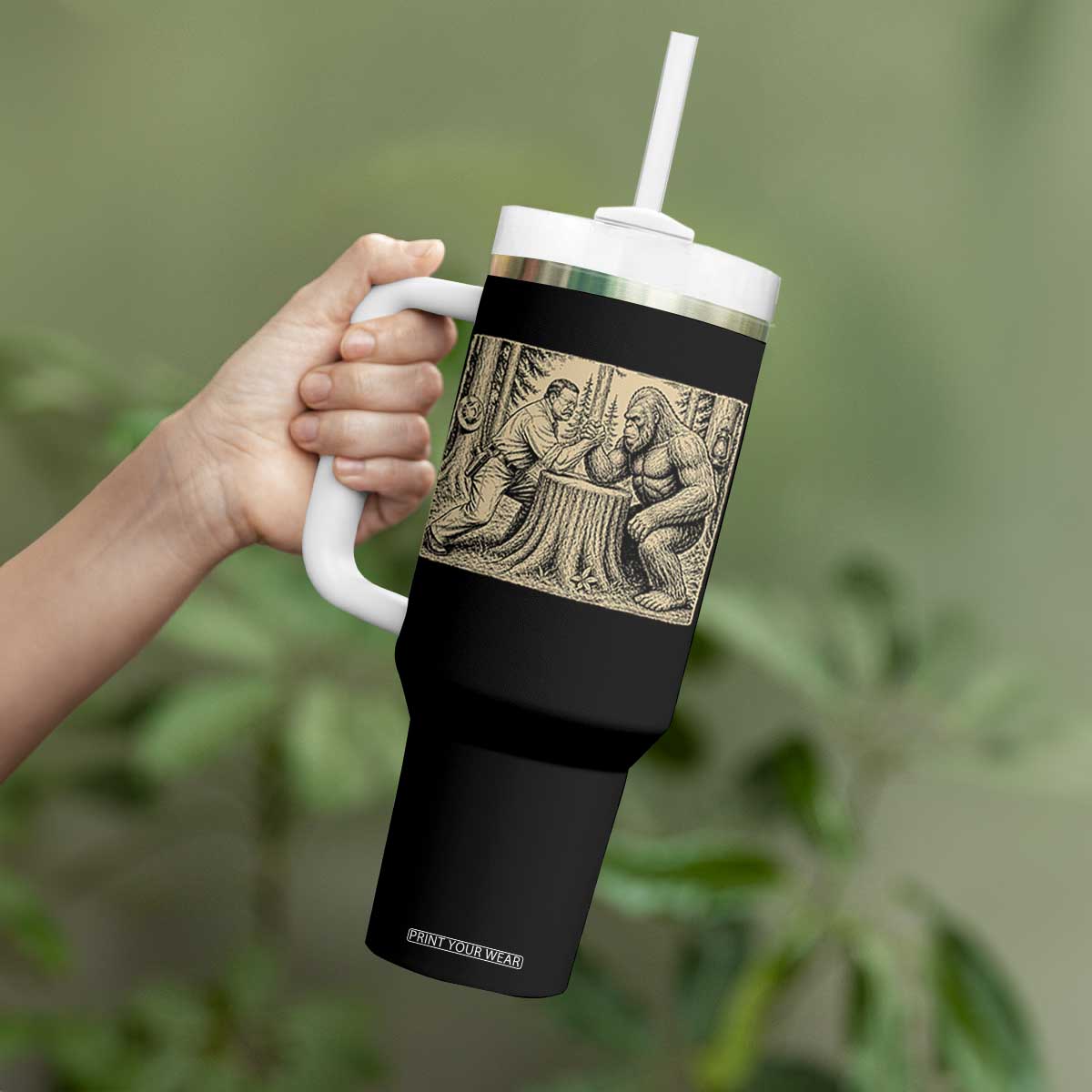 Theodore Roosevelt and Bigfoot Arm Wrestling Retro Tumbler With Handle TS11 Print Your Wear