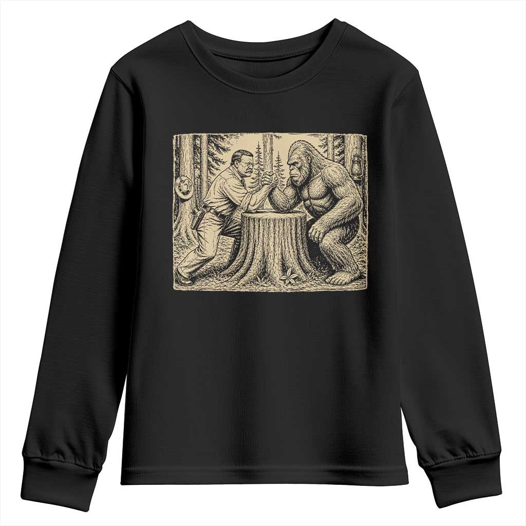 Theodore Roosevelt and Bigfoot Arm Wrestling Retro Youth Sweatshirt TS11 Black Print Your Wear