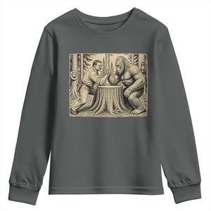 Theodore Roosevelt and Bigfoot Arm Wrestling Retro Youth Sweatshirt TS11 Dark Heather Print Your Wear