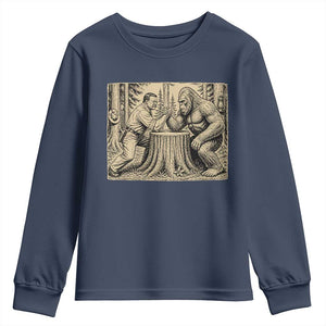 Theodore Roosevelt and Bigfoot Arm Wrestling Retro Youth Sweatshirt TS11 Navy Print Your Wear
