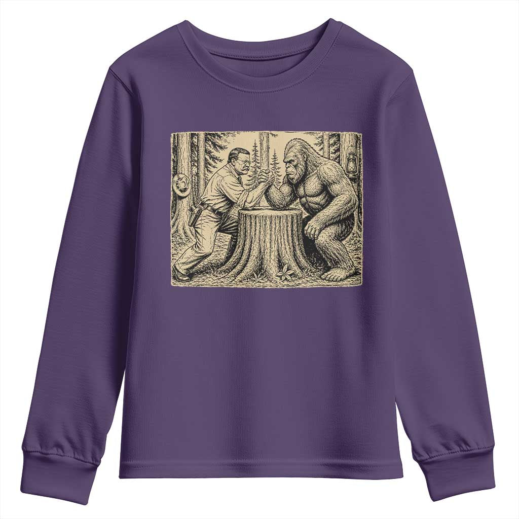 Theodore Roosevelt and Bigfoot Arm Wrestling Retro Youth Sweatshirt TS11 Purple Print Your Wear