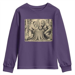 Theodore Roosevelt and Bigfoot Arm Wrestling Retro Youth Sweatshirt TS11 Purple Print Your Wear
