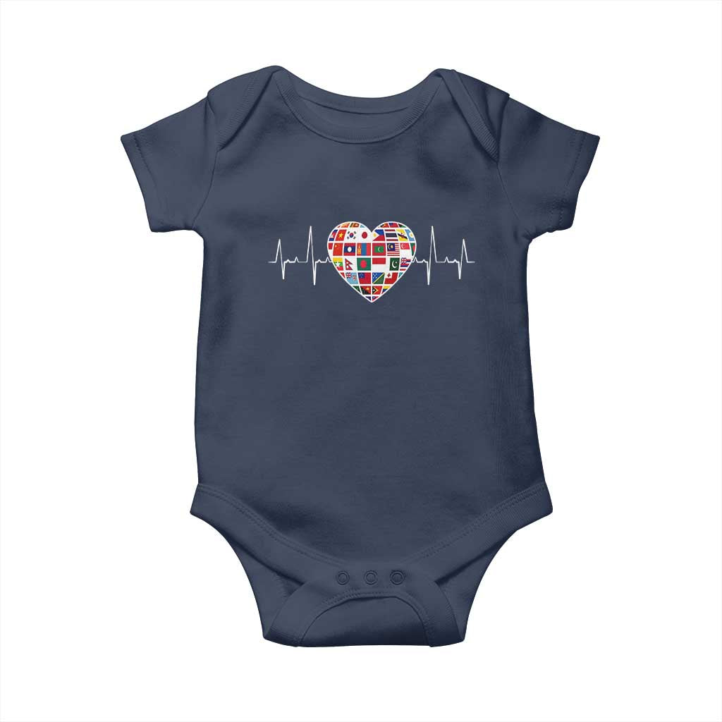 AAPI Heritage Month Heartbeat Heart Asian American and Pacific Islander Countries Flag Baby Onesie TS11 Navy Print Your Wear