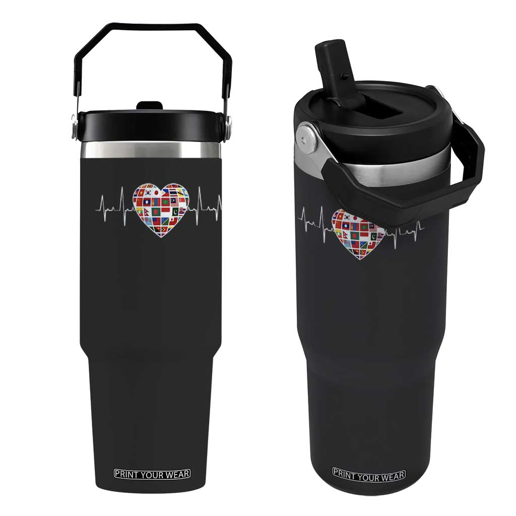 AAPI Heritage Month Heartbeat Heart Asian American and Pacific Islander Countries Flag Flip Straw Tumbler TS11 One Size: 30 oz Black Print Your Wear