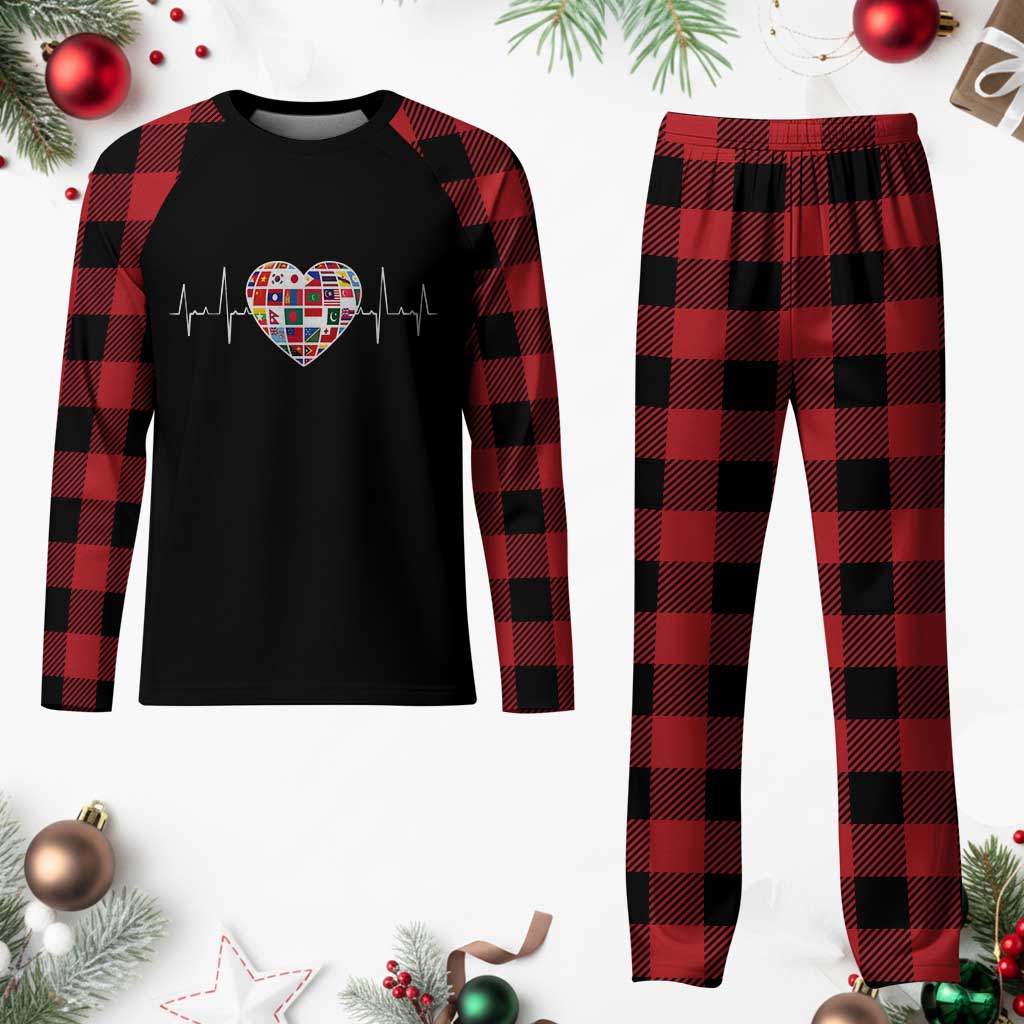 AAPI Heritage Month Heartbeat Heart Asian American and Pacific Islander Countries Flag Plaid Pajama Set TS11 Buffalo Plaid Print Your Wear