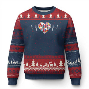 AAPI Heritage Month Heartbeat Heart Asian American and Pacific Islander Countries Flag Ugly Christmas Sweater TS11 Navy Red Print Your Wear