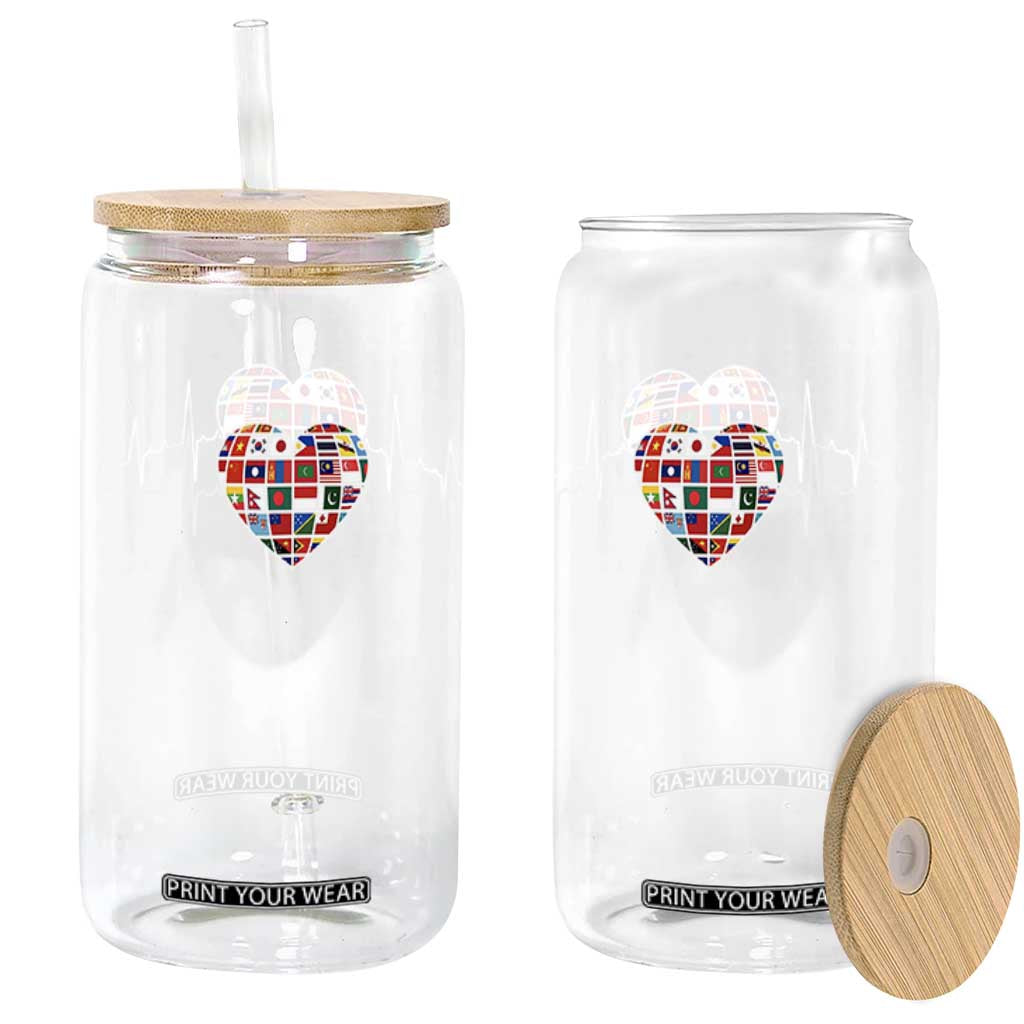AAPI Heritage Month Heartbeat Heart Asian American and Pacific Islander Countries Flag Glass Can TS11 Print Your Wear