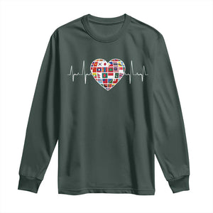 AAPI Heritage Month Heartbeat Heart Asian American and Pacific Islander Countries Flag Long Sleeve Shirt TS11 Dark Forest Green Print Your Wear