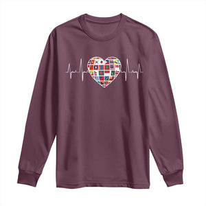 AAPI Heritage Month Heartbeat Heart Asian American and Pacific Islander Countries Flag Long Sleeve Shirt TS11 Maroon Print Your Wear