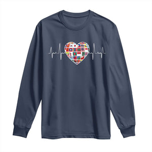 AAPI Heritage Month Heartbeat Heart Asian American and Pacific Islander Countries Flag Long Sleeve Shirt TS11 Navy Print Your Wear