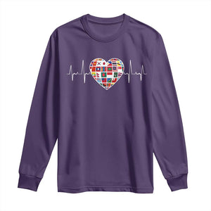 AAPI Heritage Month Heartbeat Heart Asian American and Pacific Islander Countries Flag Long Sleeve Shirt TS11 Purple Print Your Wear
