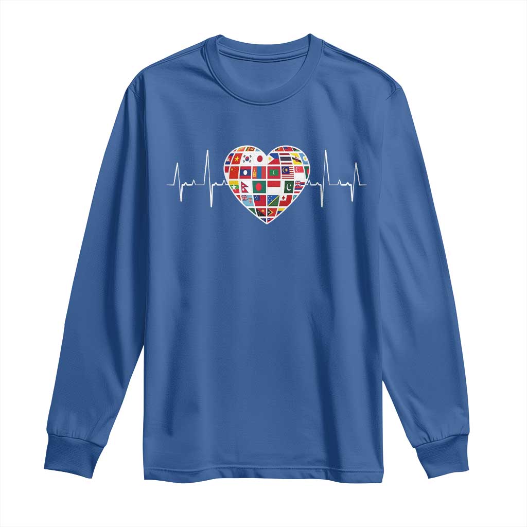 AAPI Heritage Month Heartbeat Heart Asian American and Pacific Islander Countries Flag Long Sleeve Shirt TS11 Royal Blue Print Your Wear