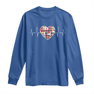 AAPI Heritage Month Heartbeat Heart Asian American and Pacific Islander Countries Flag Long Sleeve Shirt TS11 Royal Blue Print Your Wear