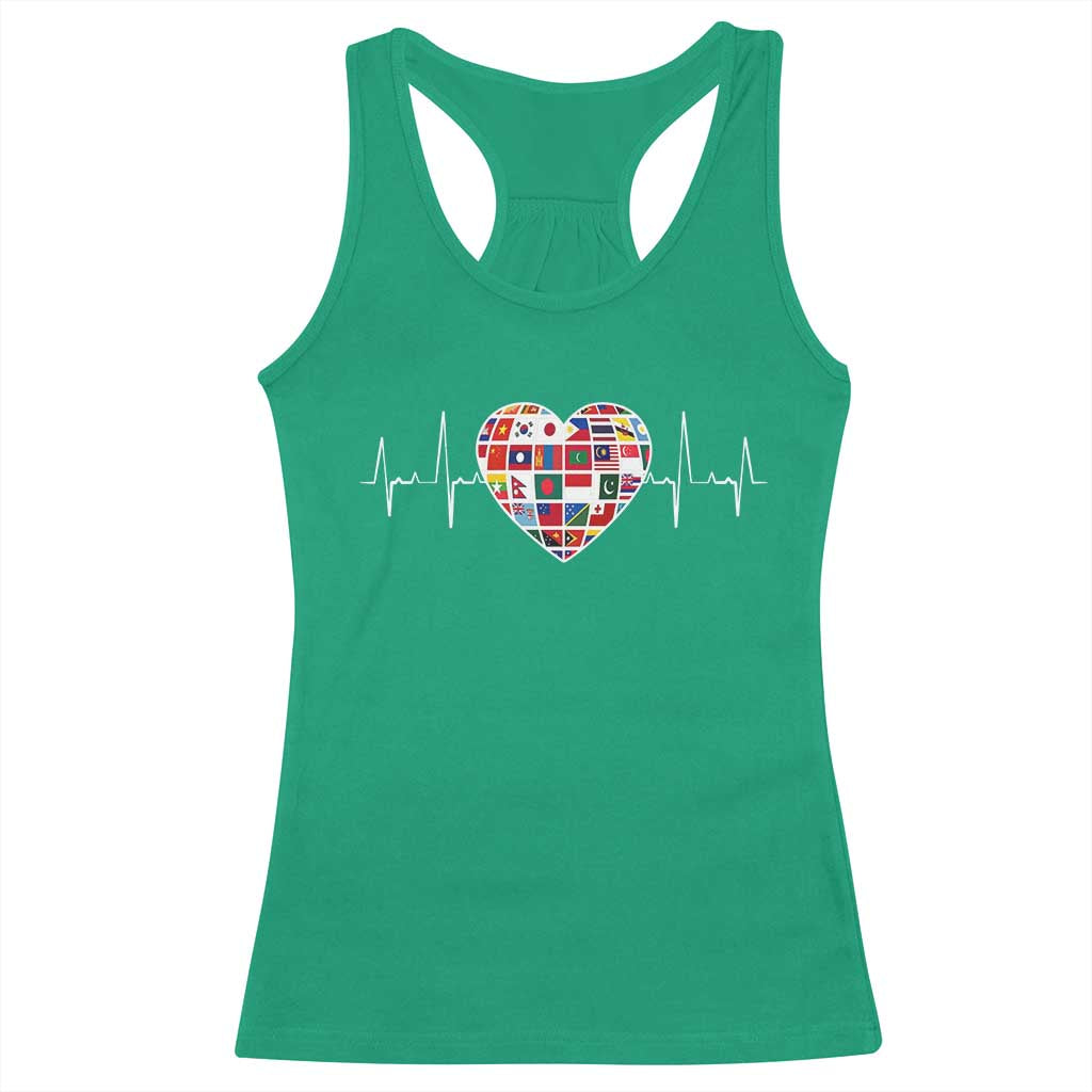 AAPI Heritage Month Heartbeat Heart Asian American and Pacific Islander Countries Flag Racerback Tank Top TS11 Irish Green Print Your Wear