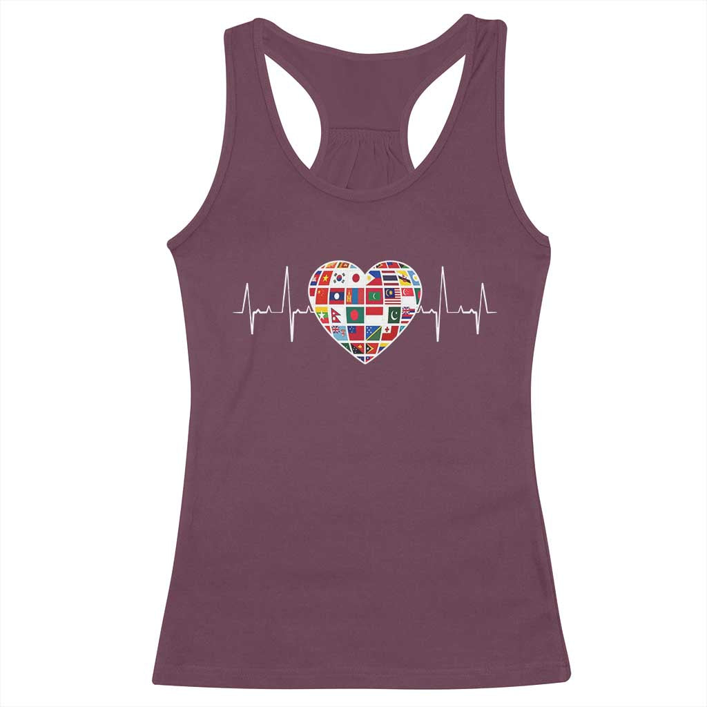 AAPI Heritage Month Heartbeat Heart Asian American and Pacific Islander Countries Flag Racerback Tank Top TS11 Maroon Print Your Wear