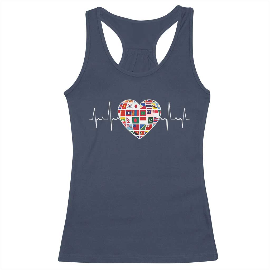AAPI Heritage Month Heartbeat Heart Asian American and Pacific Islander Countries Flag Racerback Tank Top TS11 Navy Print Your Wear