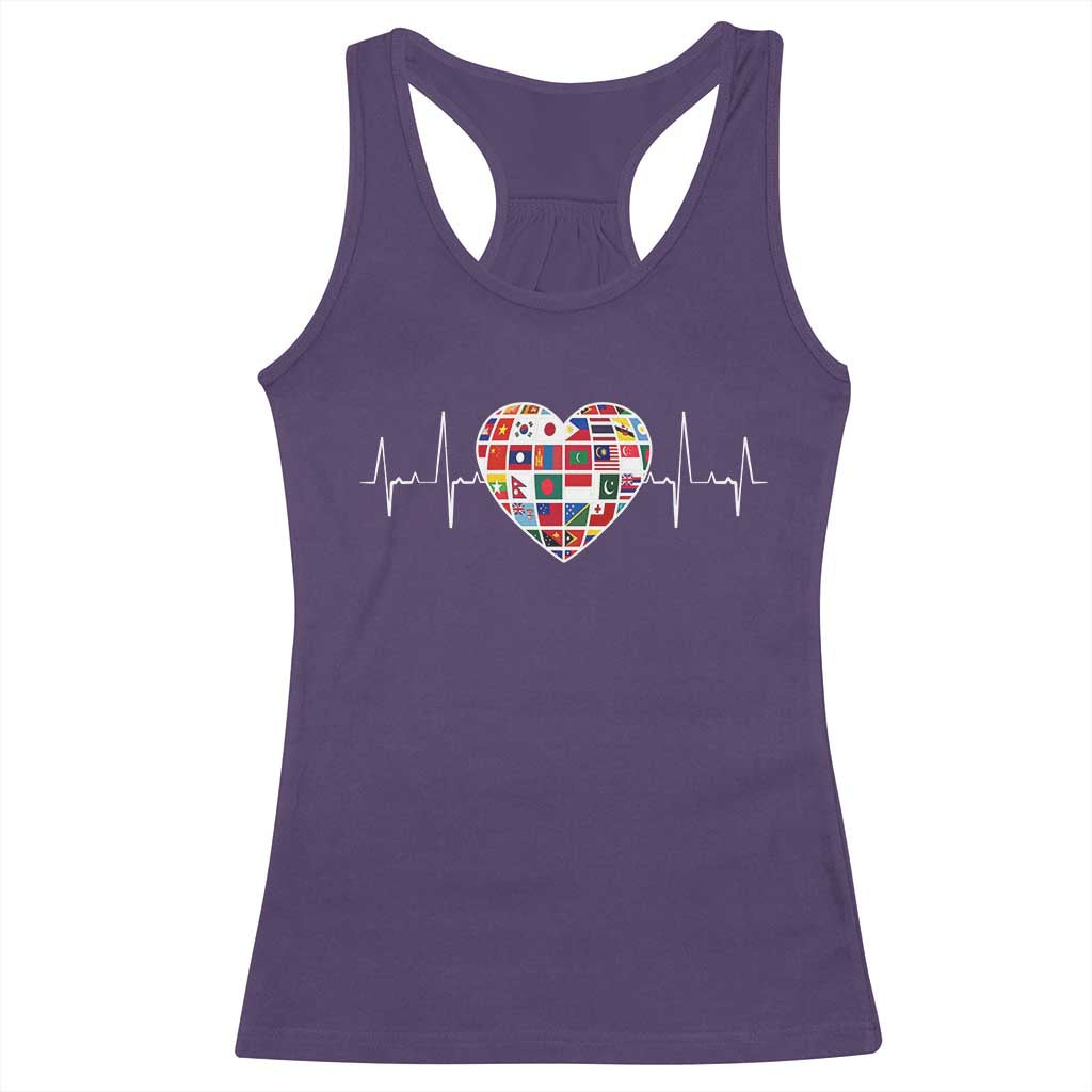 AAPI Heritage Month Heartbeat Heart Asian American and Pacific Islander Countries Flag Racerback Tank Top TS11 Purple Print Your Wear