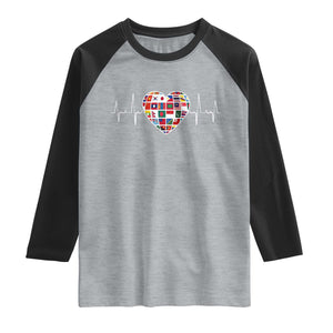 AAPI Heritage Month Heartbeat Heart Asian American and Pacific Islander Countries Flag Raglan Shirt TS11 Heather Gray Black Print Your Wear