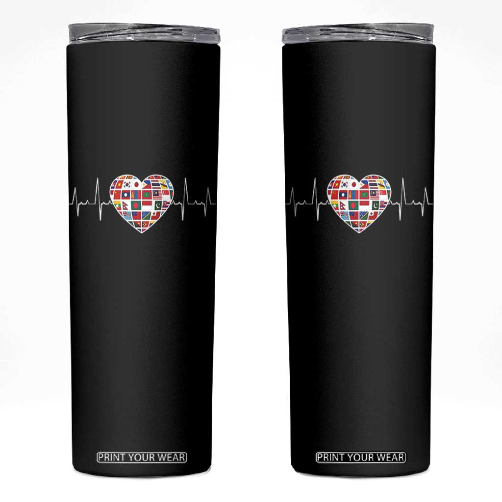 AAPI Heritage Month Heartbeat Heart Asian American and Pacific Islander Countries Flag Skinny Tumbler TS11 Black Print Your Wear