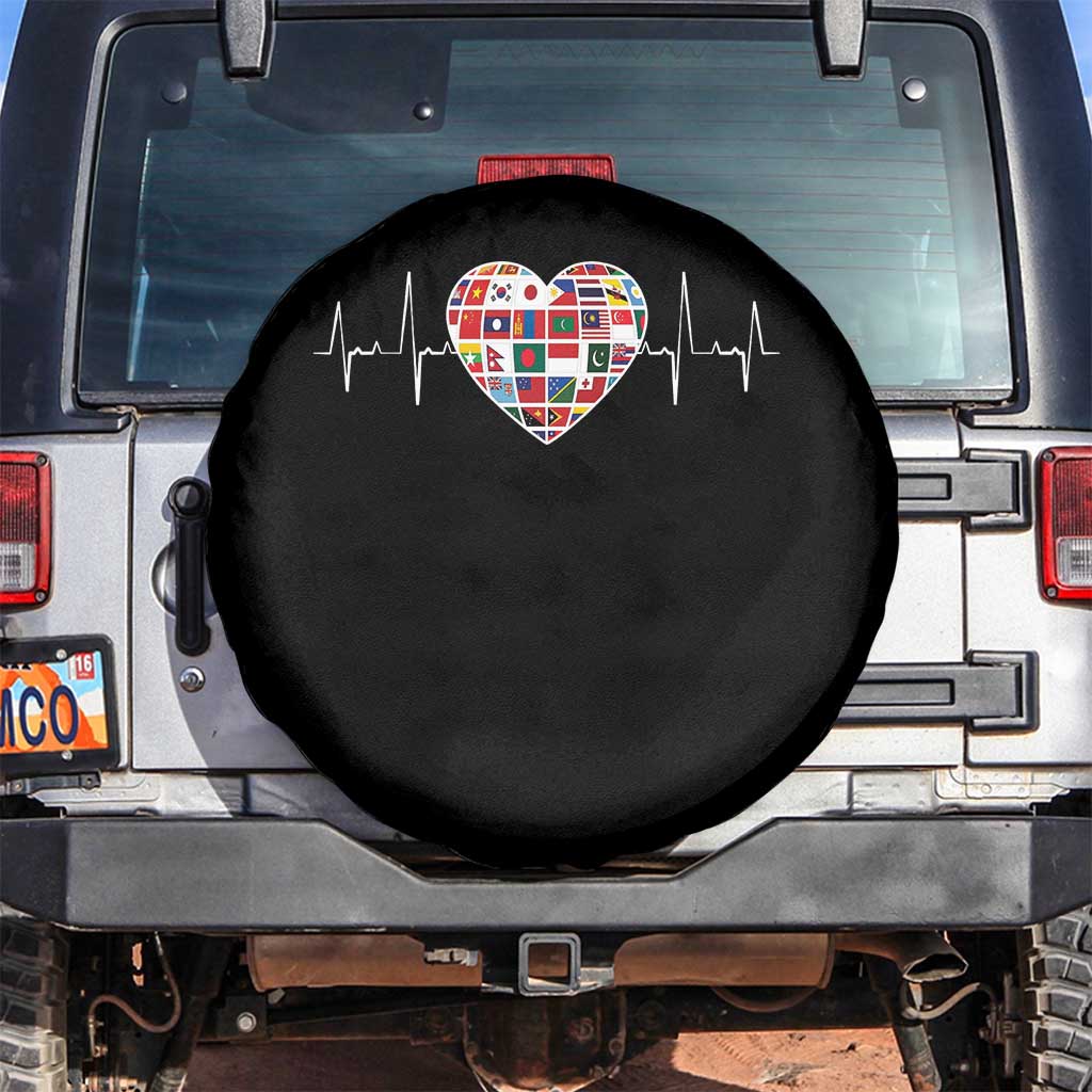 AAPI Heritage Month Heartbeat Heart Asian American and Pacific Islander Countries Flag Spare Tire Cover TS11 No hole Black Print Your Wear